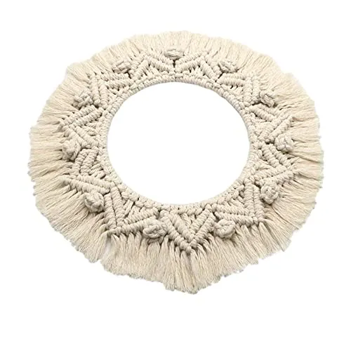 ATORSE® Macrame Wall Hanging Round Tapestry Mirror Outer Edge For Background Party B