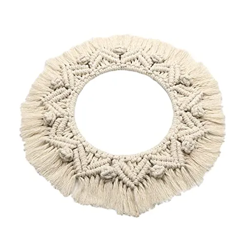 ATORSE® Macrame Wall Hanging Round Tapestry Mirror Outer Edge For Background Party B