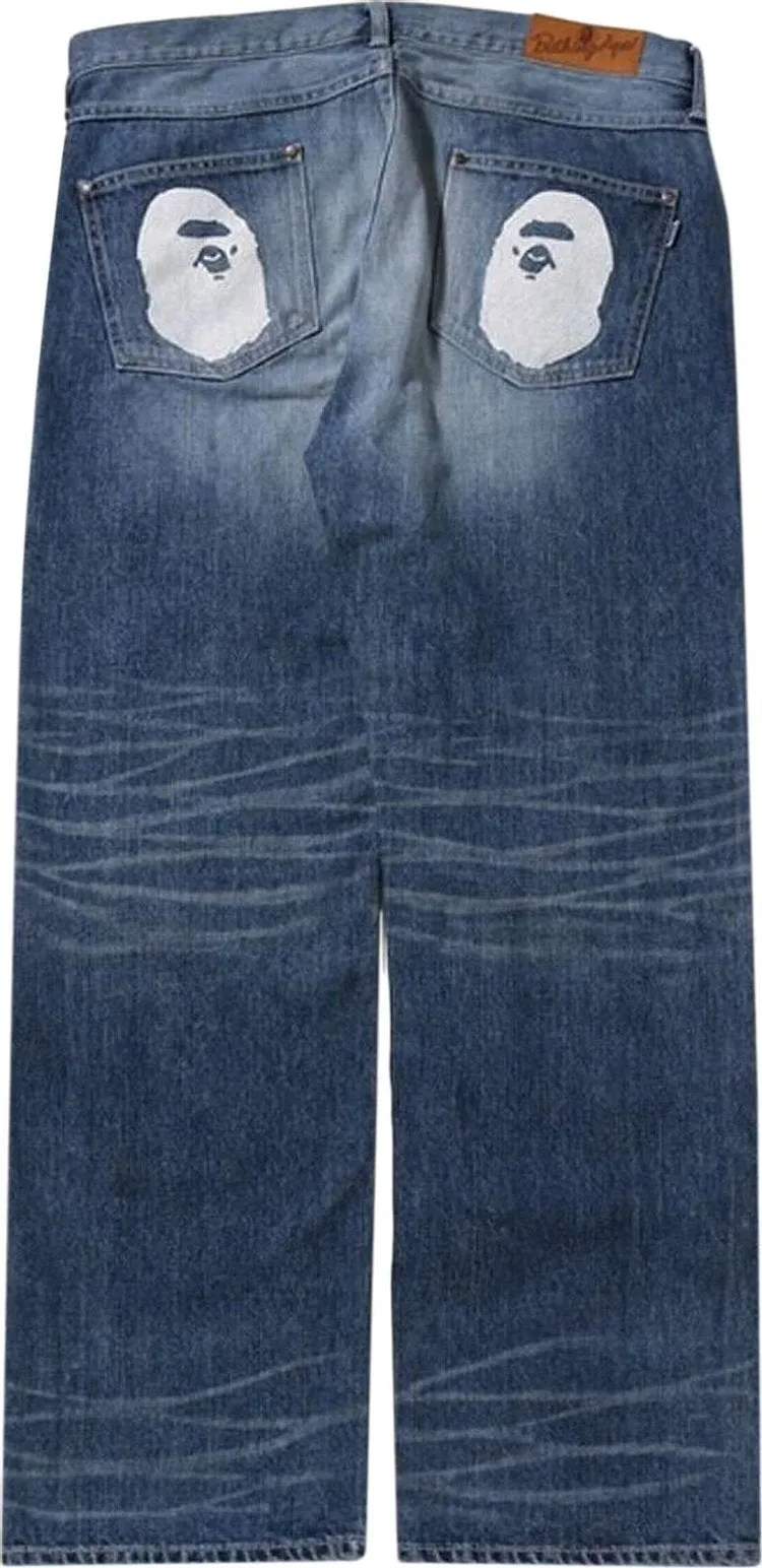 BAPE Ape Head Relaxed Fit Denim Pants 'Blue/Light Indigo', blue