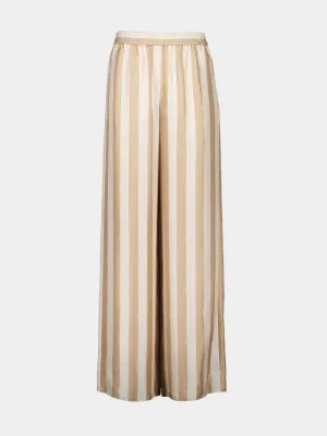 Beige Pequin Silk Wide-Leg Trousers