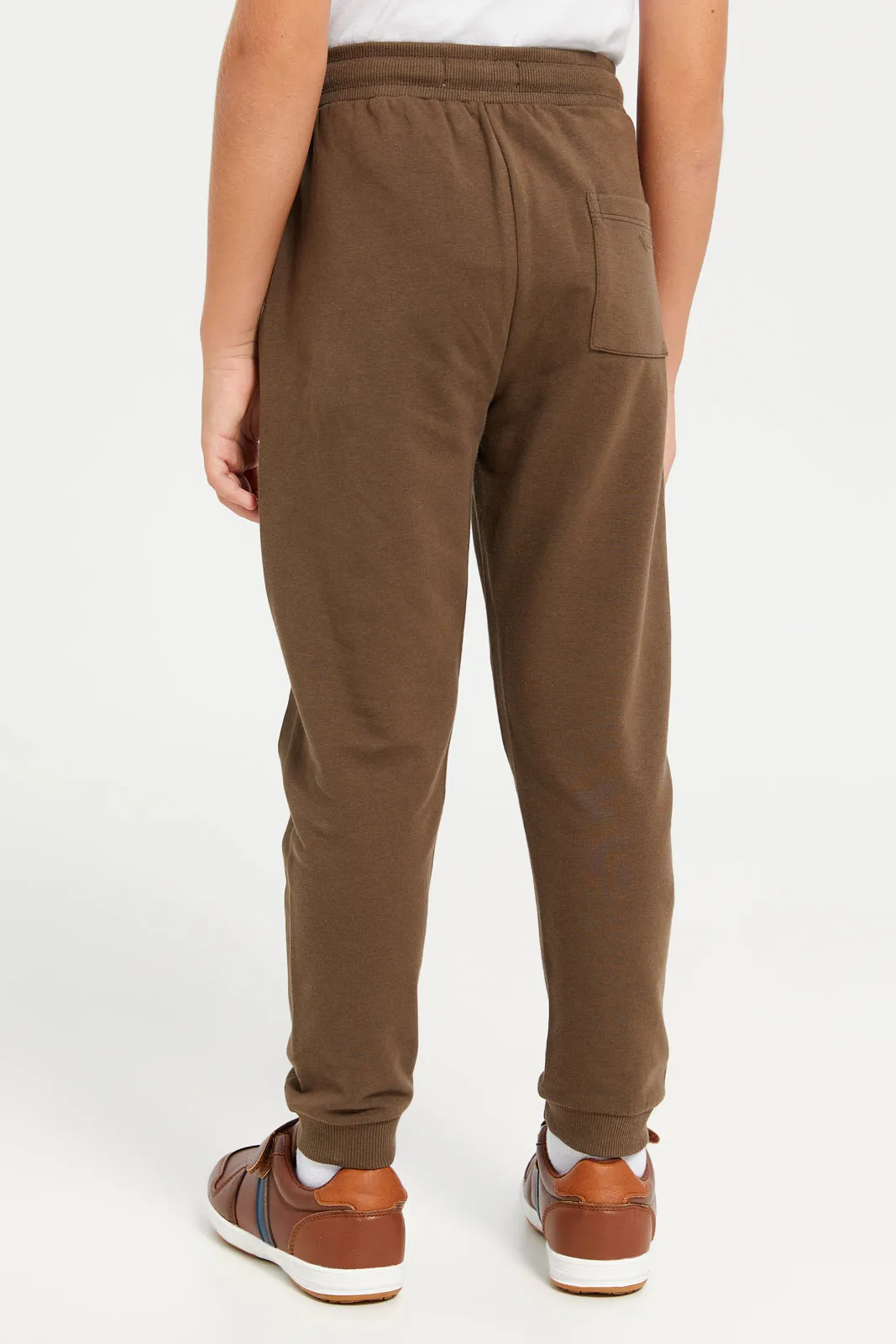 Boys Brown Stretch Printed Track Pant