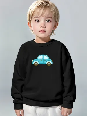 Boys Pure Cotton Cute Car Print Round Neck Comfortable Casual Long Sleeve Sweatshirt For Spring And Autumn And Winter Cozy & Versatile Sweatshirt Top For Indoors & Outdoors