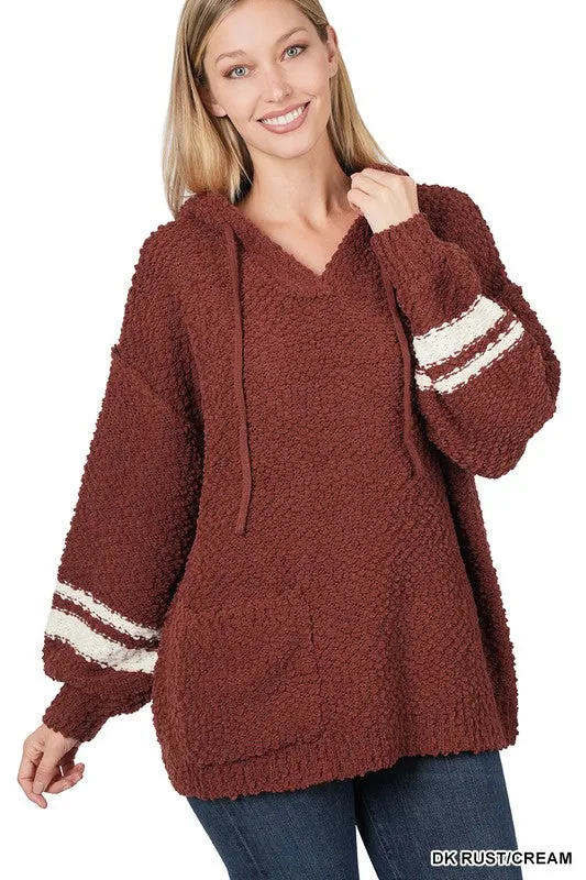 Brandy Hooded Front Pocket Popcorn Sweater