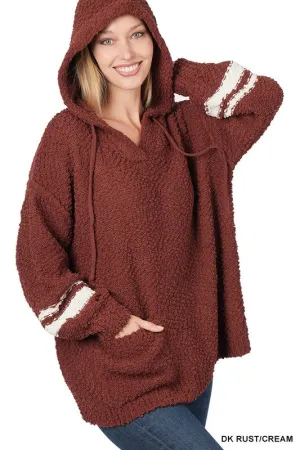 Brandy Hooded Front Pocket Popcorn Sweater