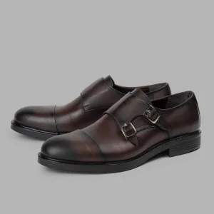 BRIO Genuine Leather Cap Toe Double Monk – New Brown