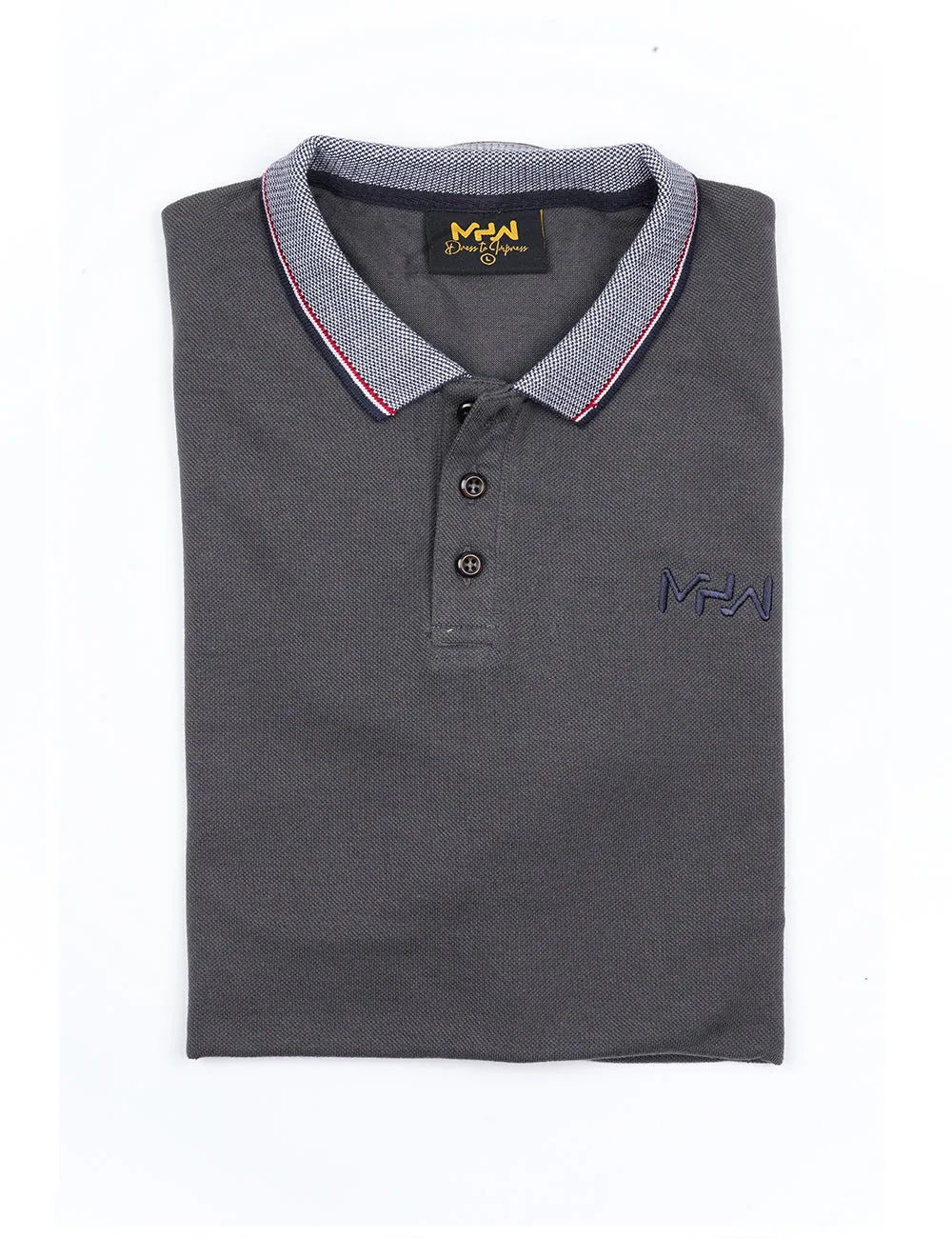 Charcoal Grey Polo Shirt with Tipped Collar