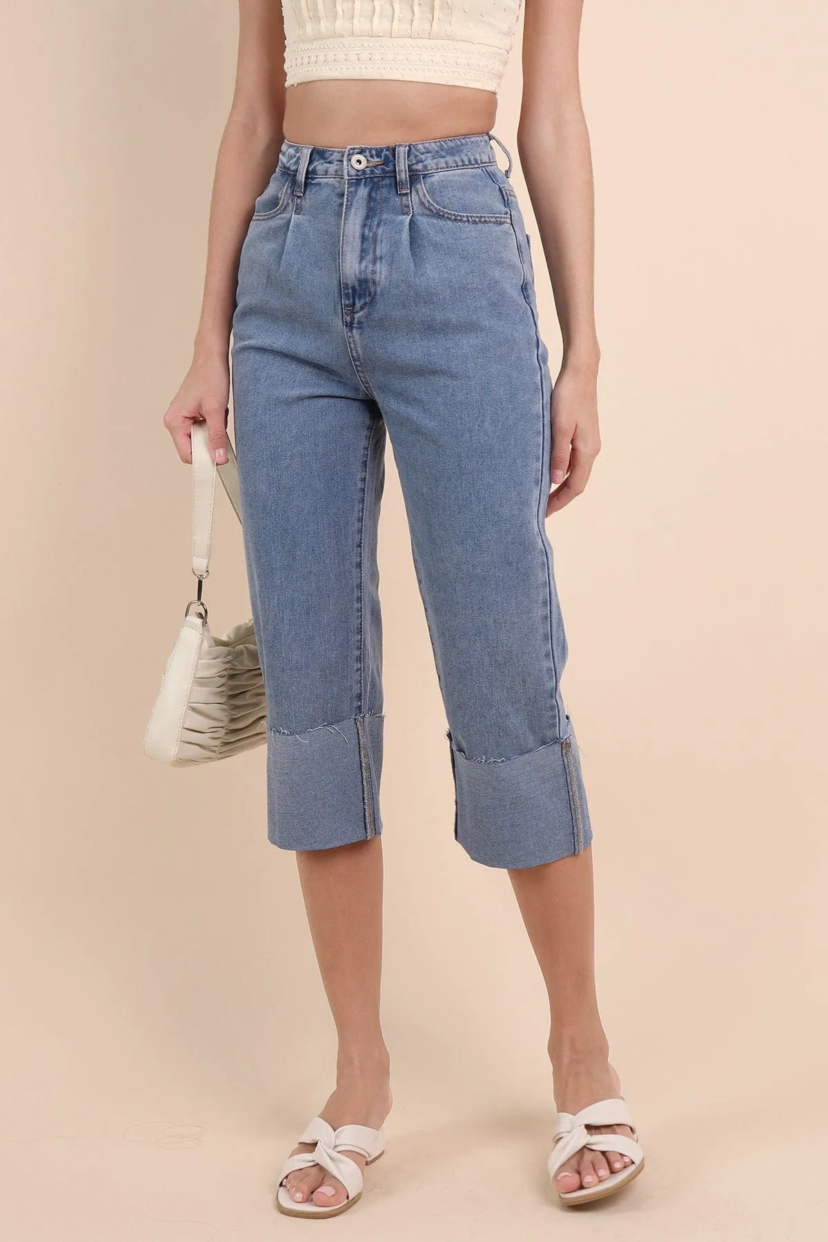 DAMARIS CUFFED DENIM CULOTTES IN ACID WASH