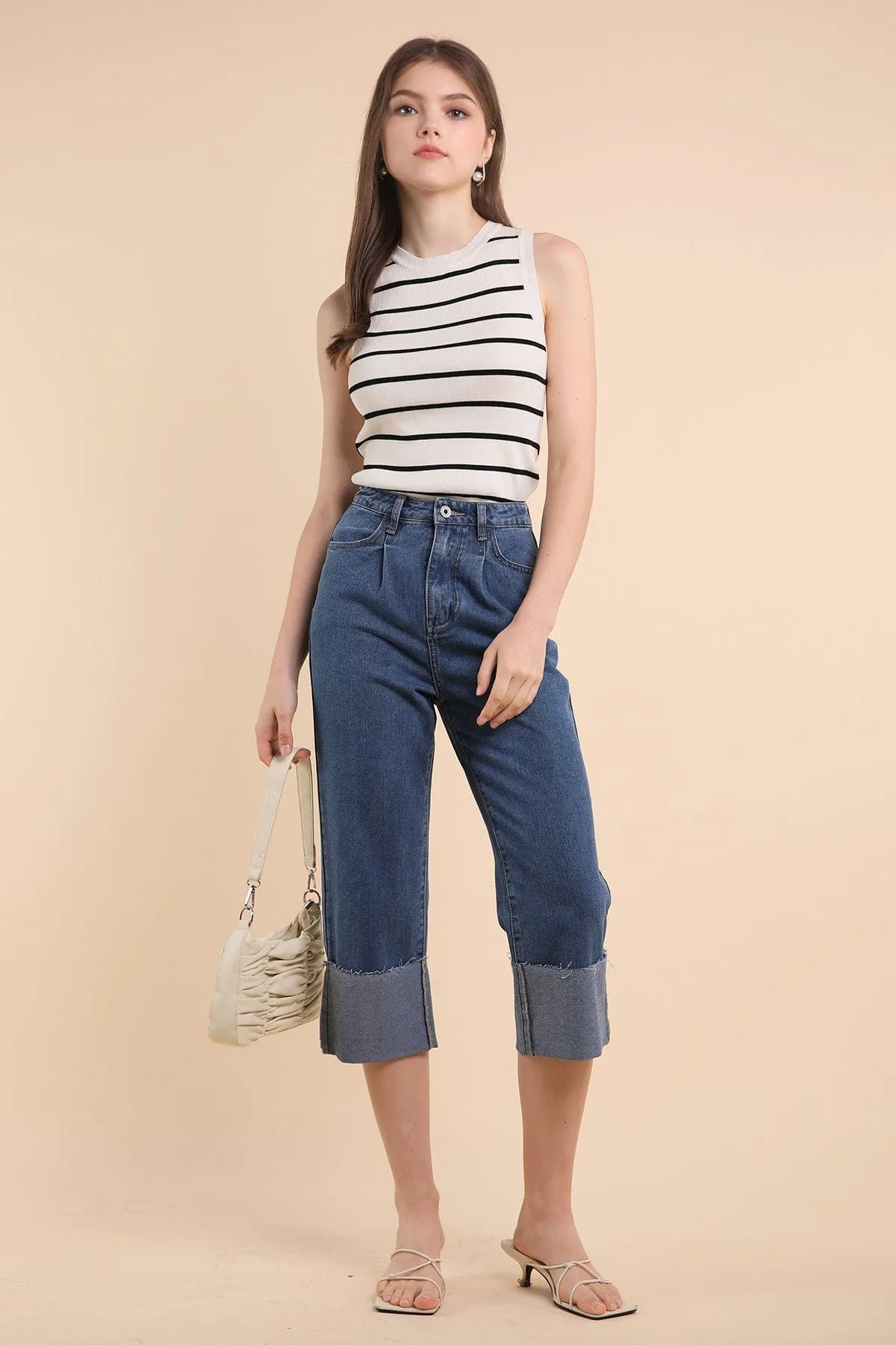 DAMARIS CUFFED DENIM CULOTTES IN DARK WASH