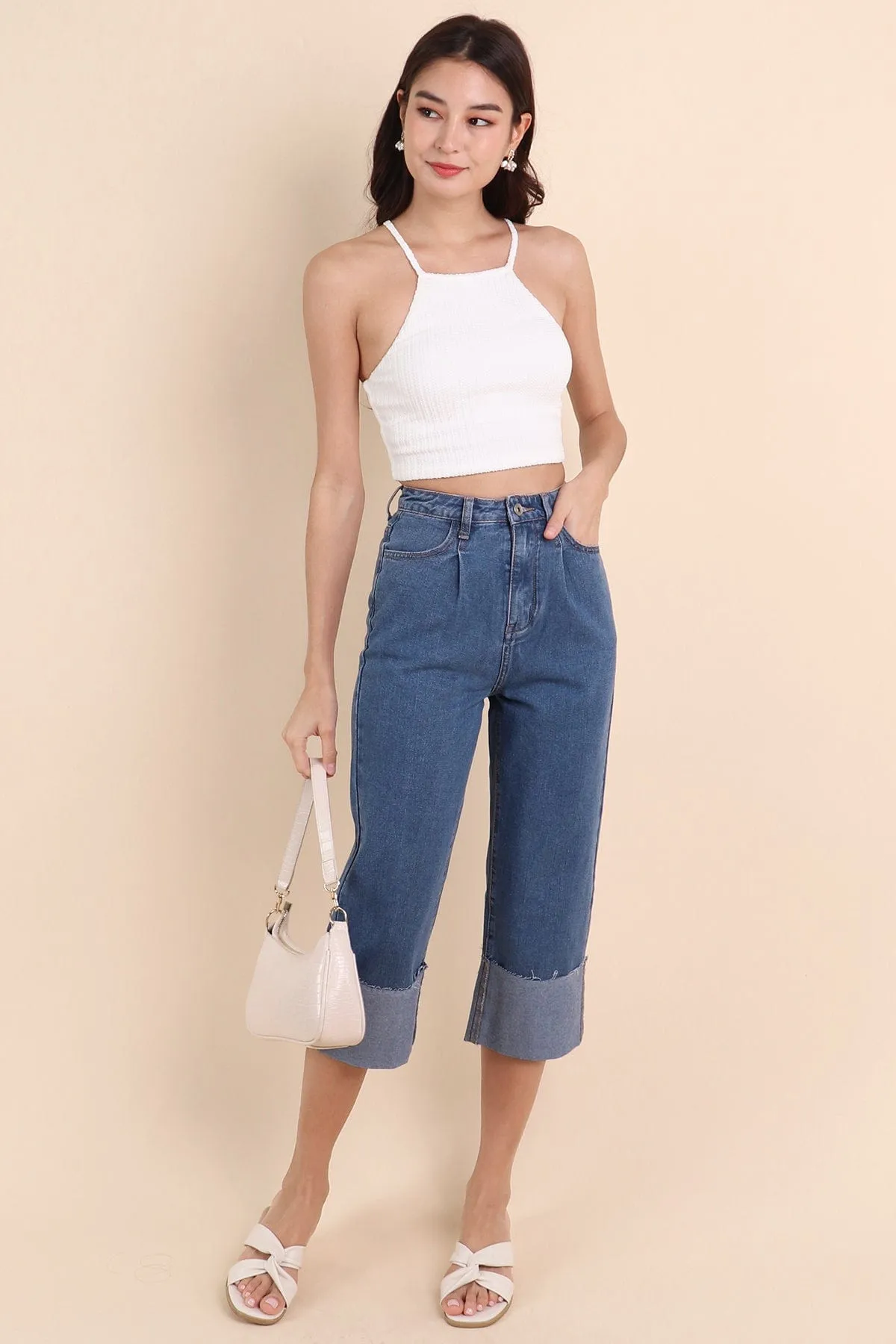 DAMARIS CUFFED DENIM CULOTTES IN DARK WASH