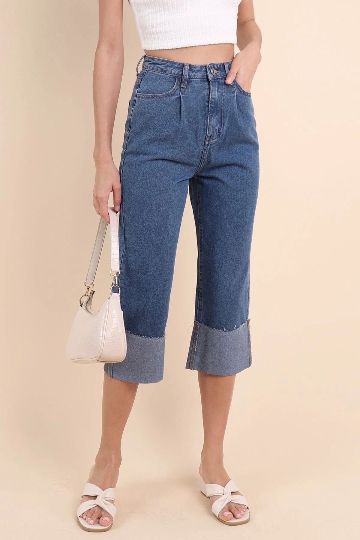 DAMARIS CUFFED DENIM CULOTTES IN DARK WASH