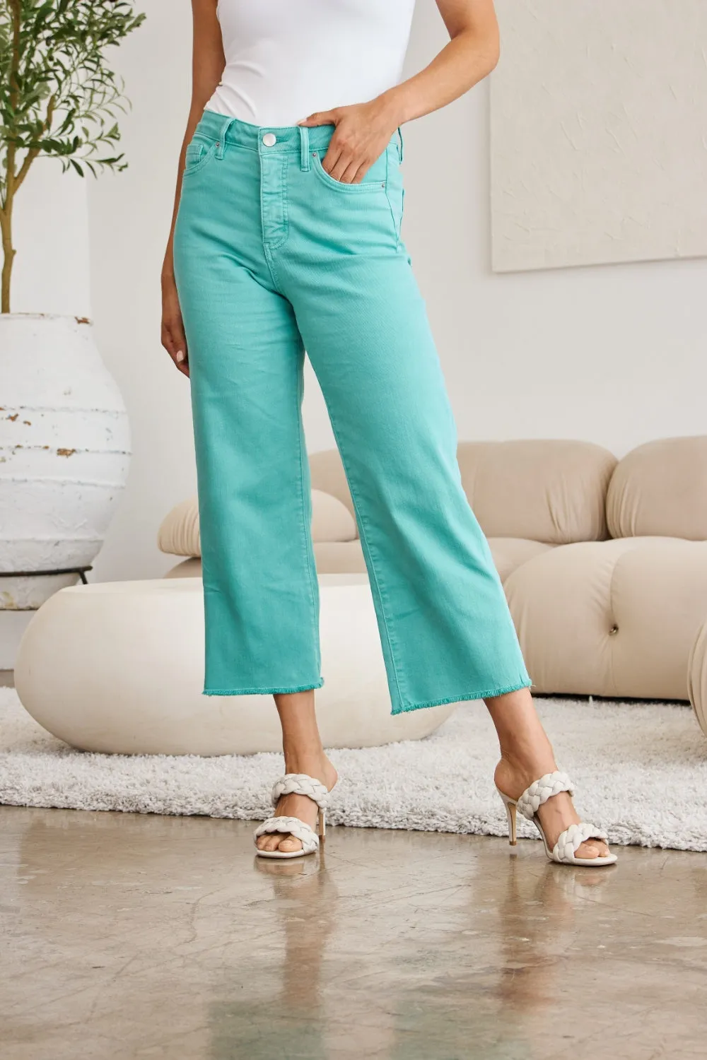 Effortless Style: RFM Crop Chloe High Waist Raw Hem Jeans with Tummy Control