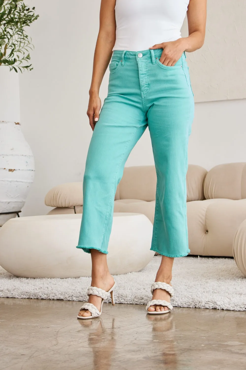 Effortless Style: RFM Crop Chloe High Waist Raw Hem Jeans with Tummy Control