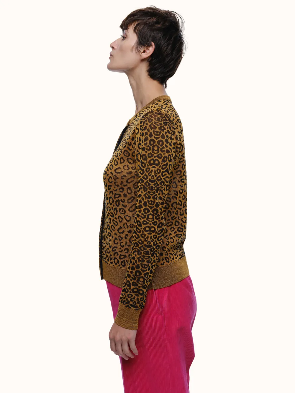 Emily Leopard Crewneck Cardigan in Organic Cotton