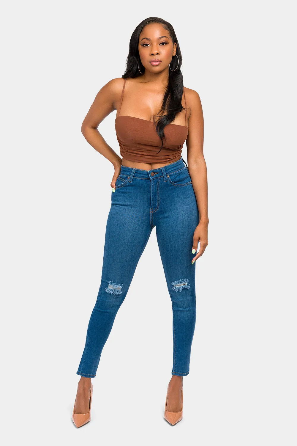 Essential High Waist Knee Slit Jeans