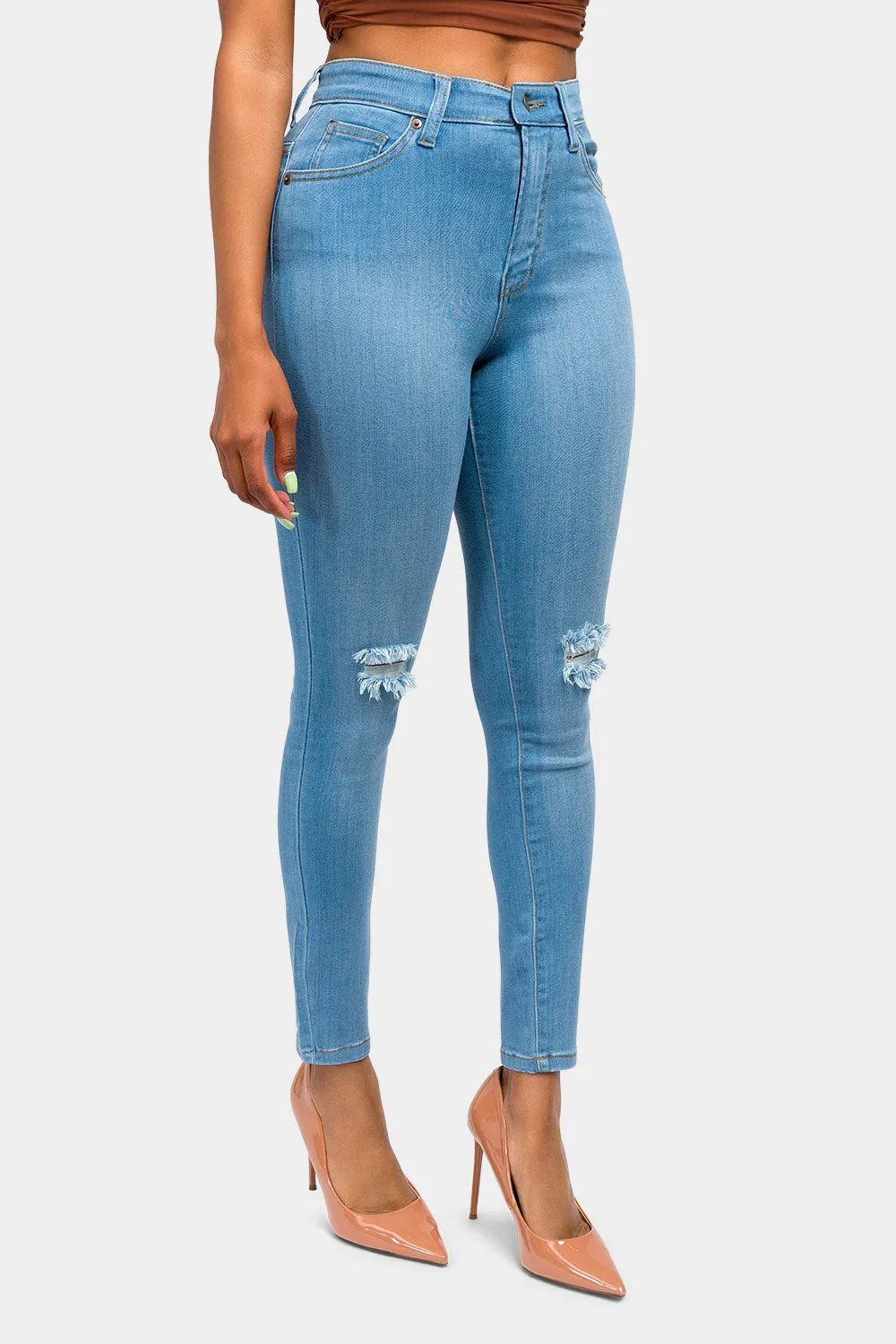 Essential High Waist Knee Slit Jeans