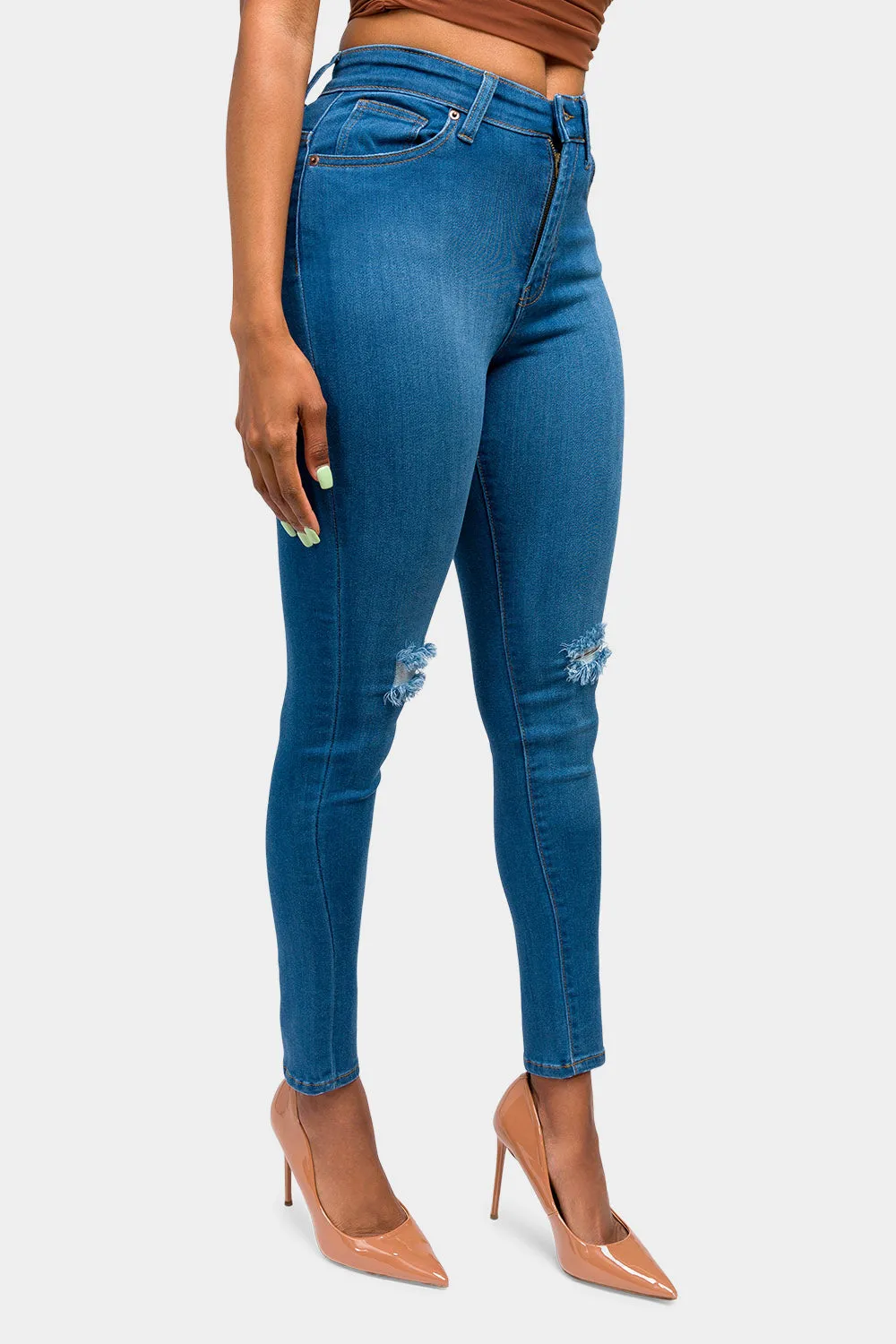 Essential High Waist Knee Slit Jeans