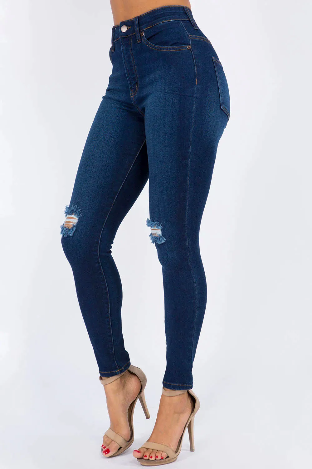 Essential High Waist Knee Slit Jeans