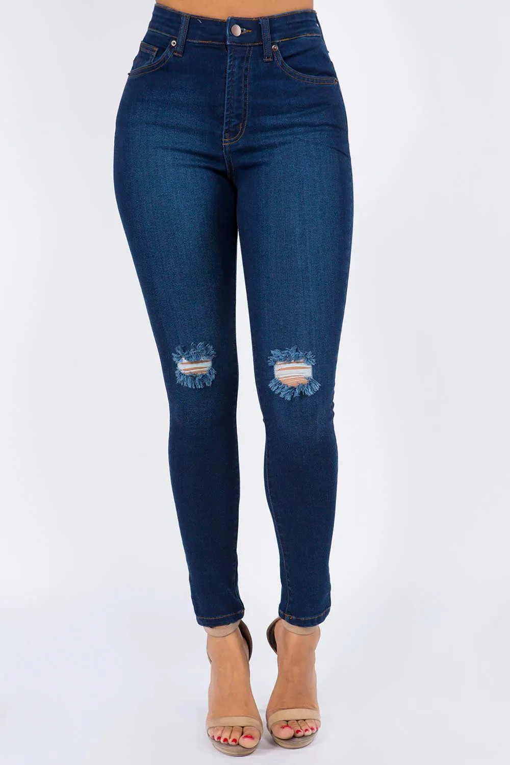 Essential High Waist Knee Slit Jeans