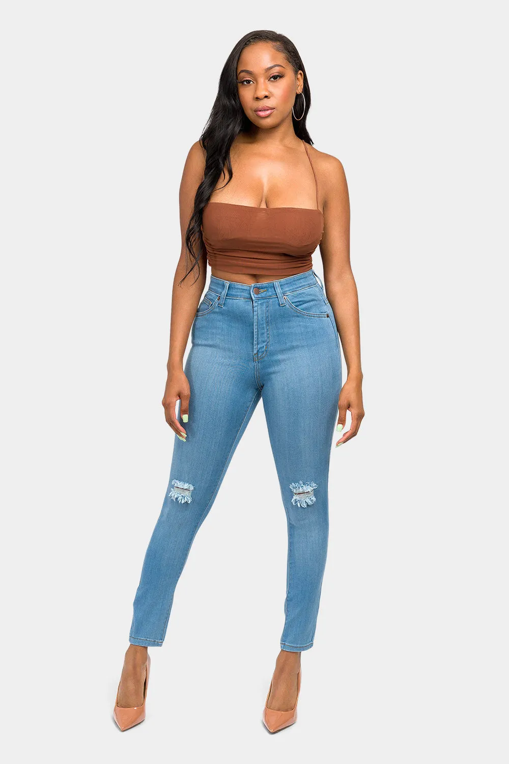 Essential High Waist Knee Slit Jeans