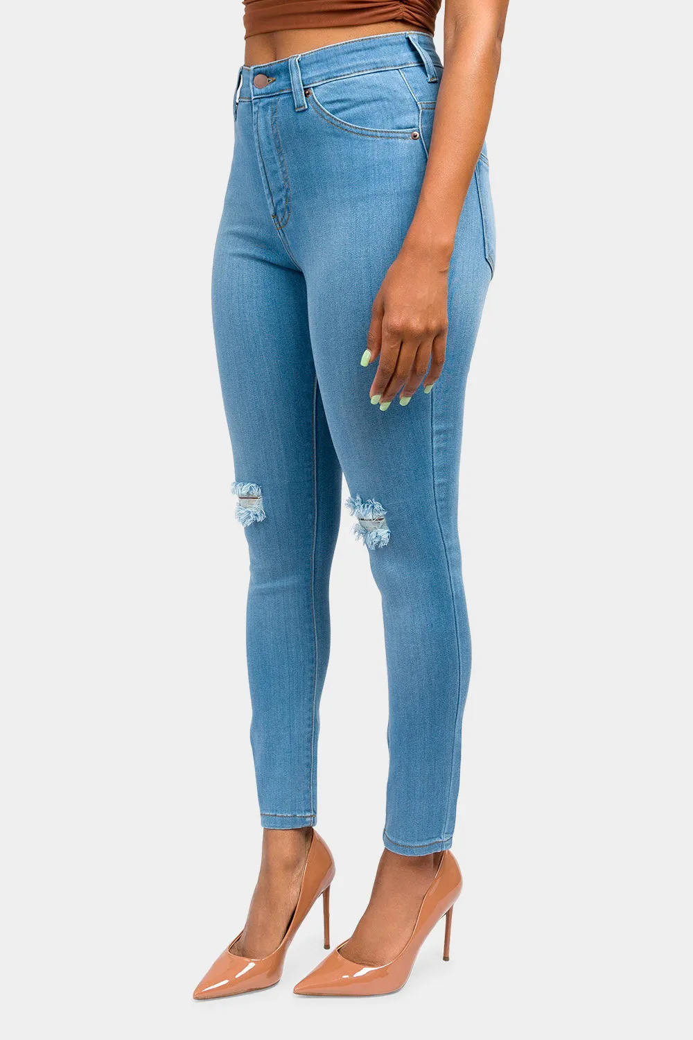 Essential High Waist Knee Slit Jeans