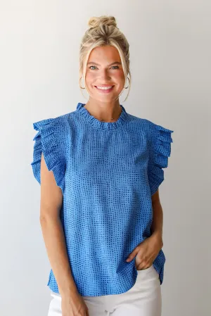 Ever Trendy Blue Dotted Ruffle Sleeve Blouse