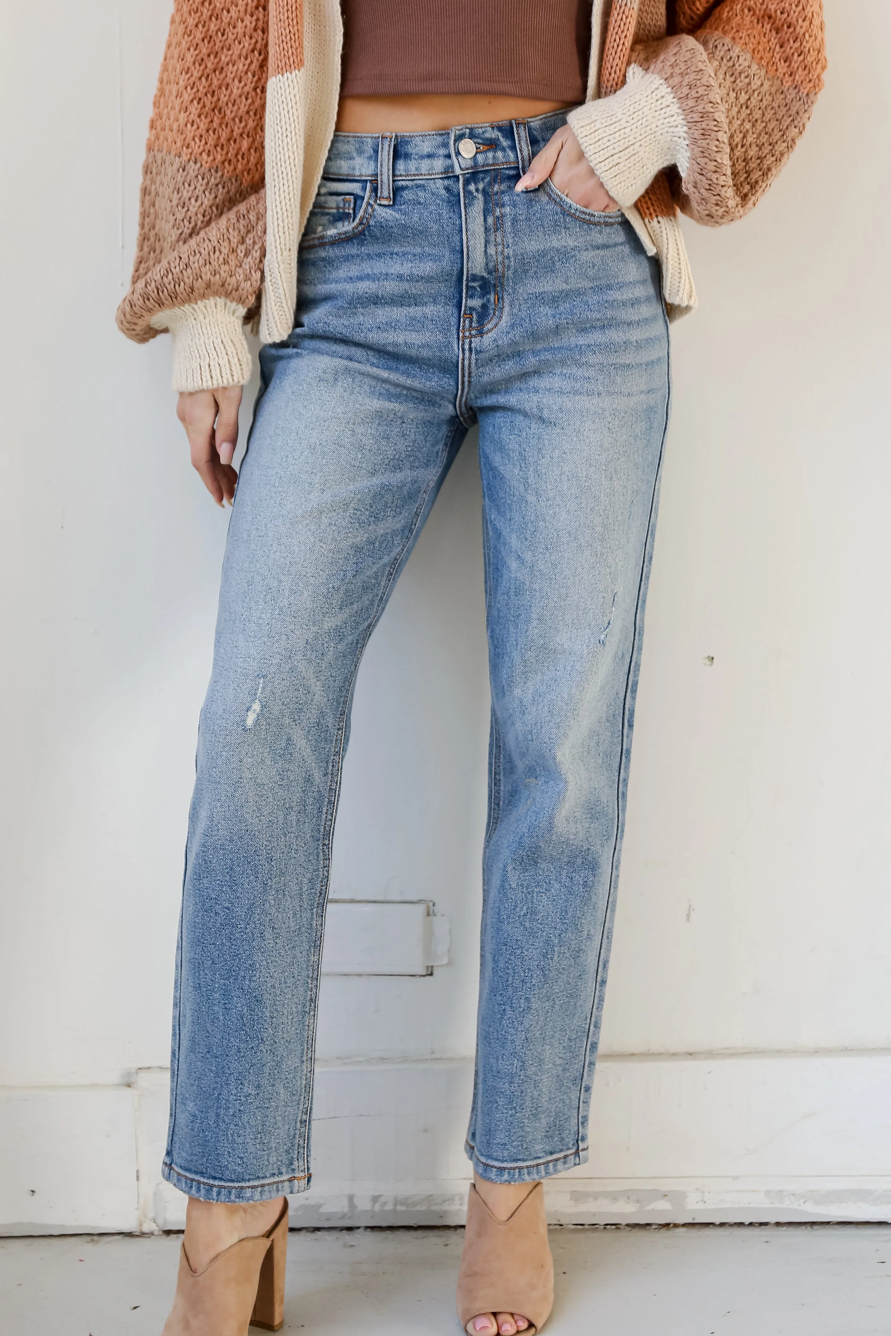 FINAL SALE - Trendy Vision Medium Wash Straight Leg Jeans