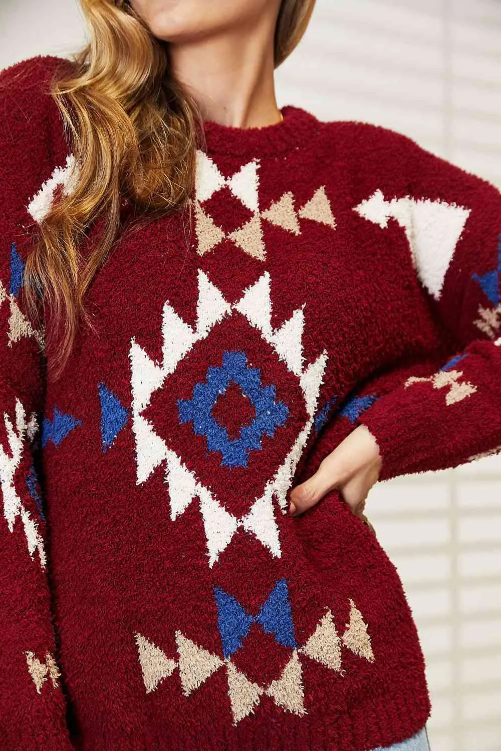 Full Size Aztec Soft Fuzzy Sweater