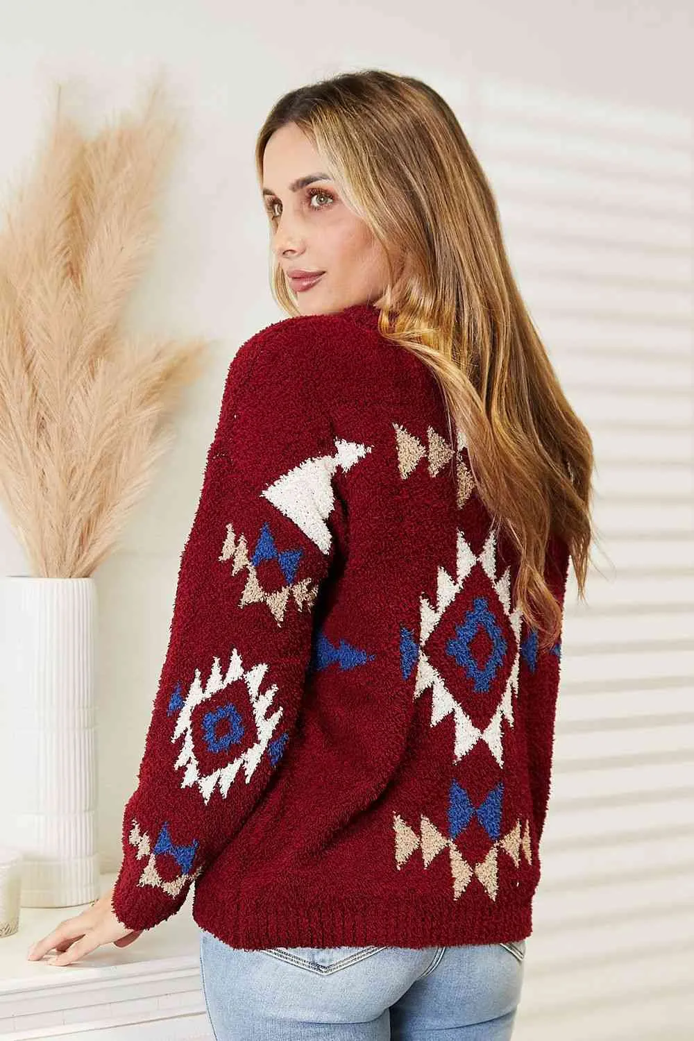 Full Size Aztec Soft Fuzzy Sweater