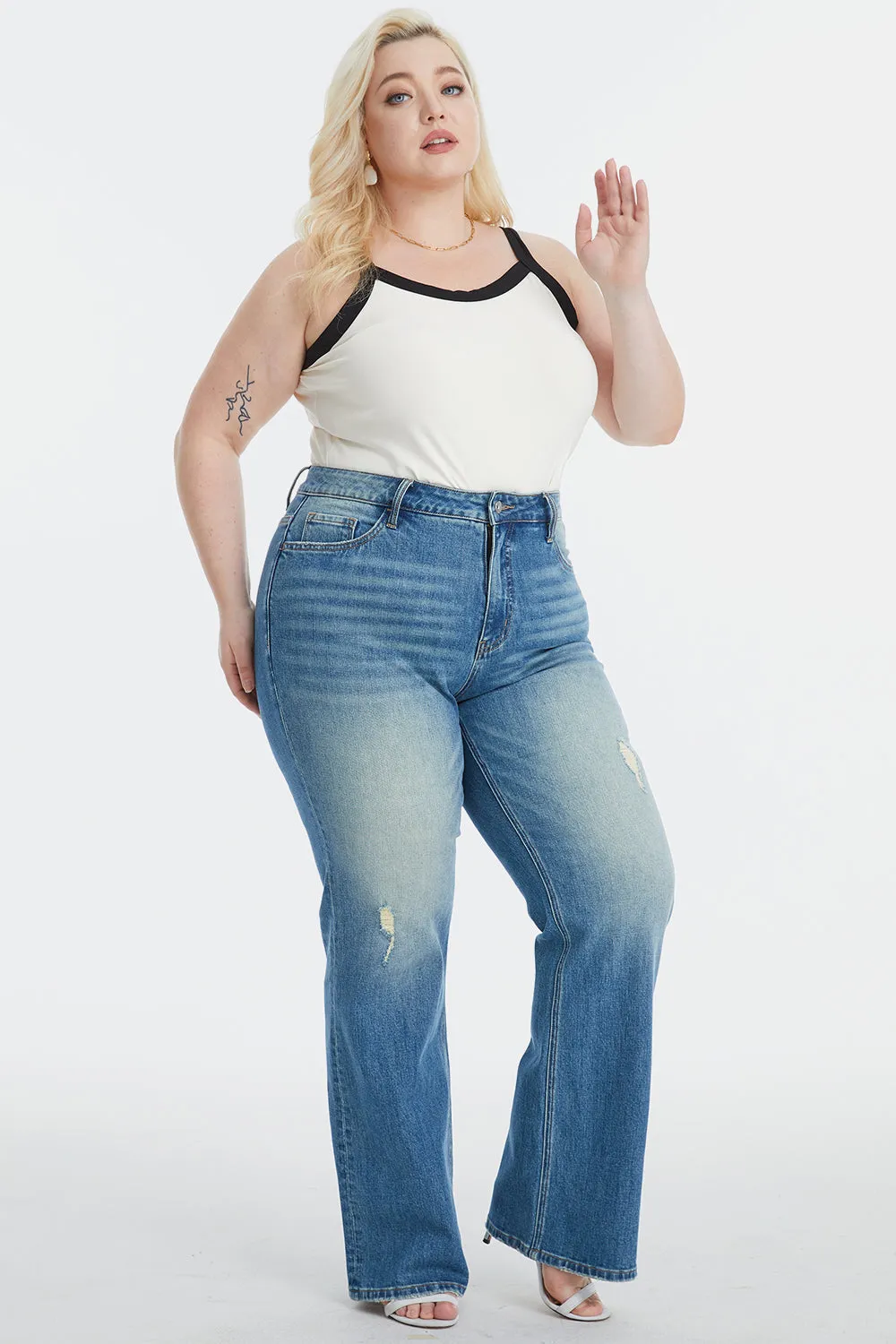 Full Size Ultra High-Waist Gradient Bootcut Mom Jeans