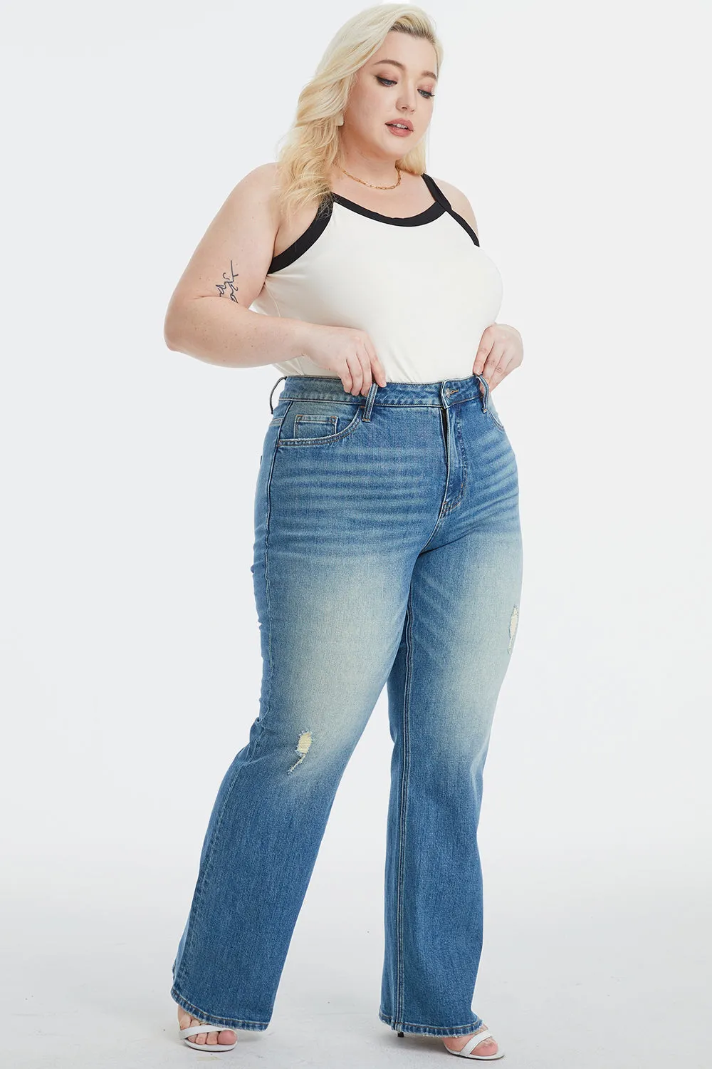 Full Size Ultra High-Waist Gradient Bootcut Mom Jeans