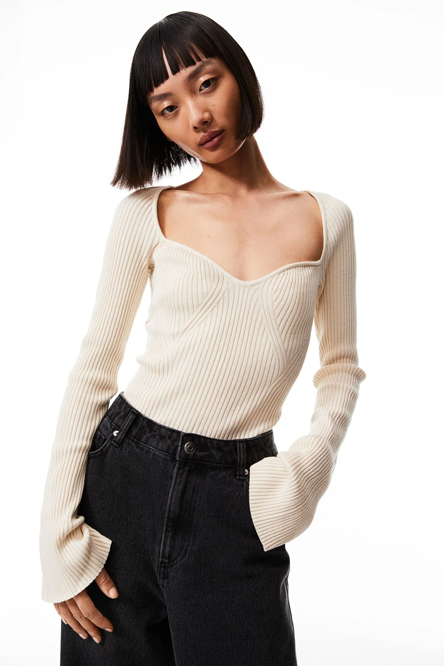 H&M Rib-knit sweater, light beige