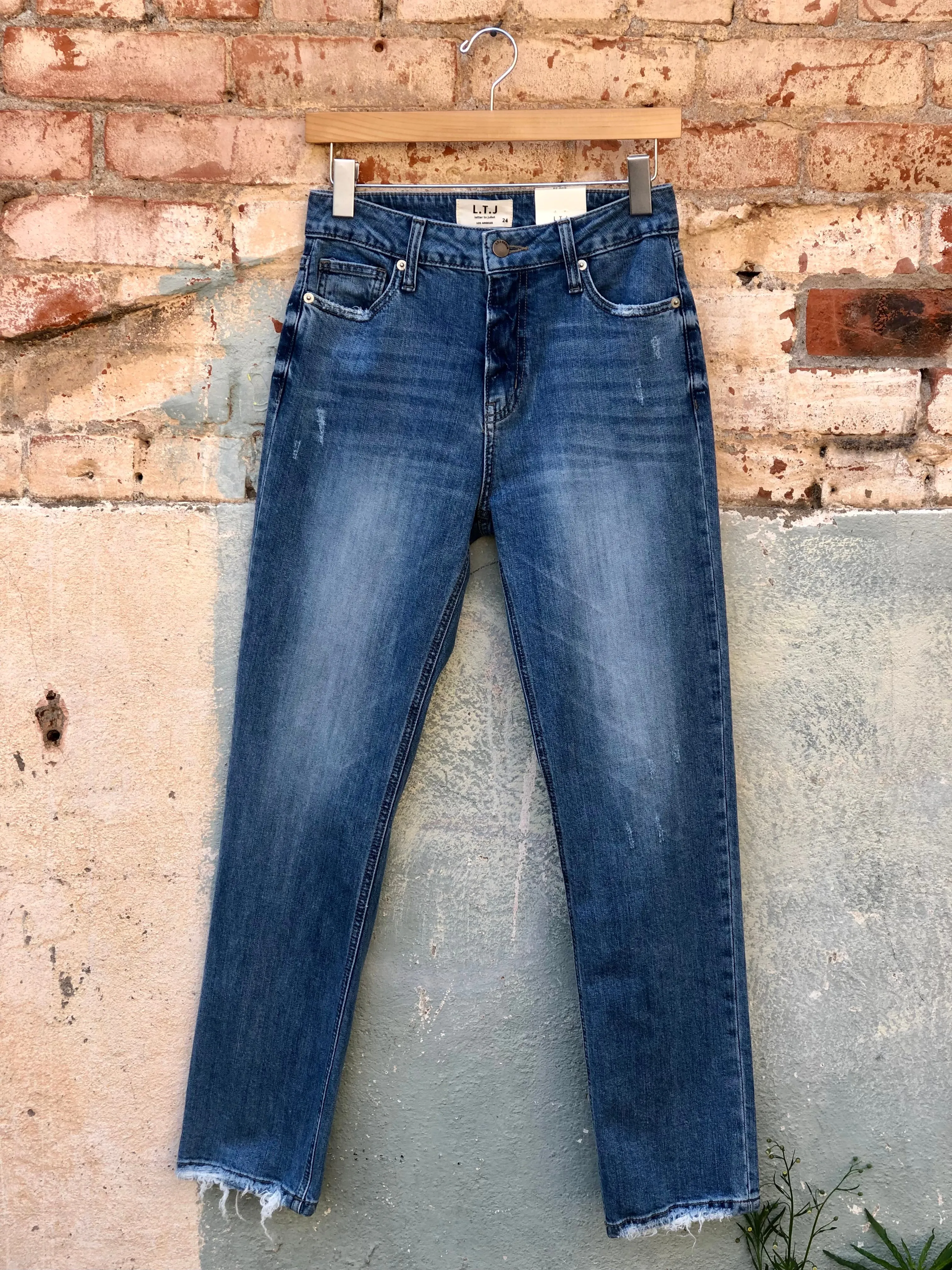 High Waist Straight Leg Jean With Distressing By LTJ