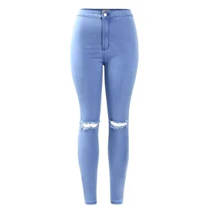 High Waist Stretch Ripped Knees Distressed Skinny Pants