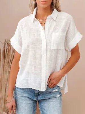 Linen Elegant 2024 Sleeves Casual Fashionable Short Summer Cotton Top