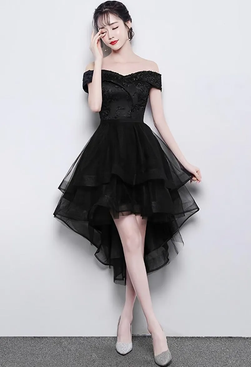 Lovely Simple Black High Low New Homecoming Dress , Party Dresses