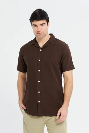 Men Brown Jacquard Resort Shirt