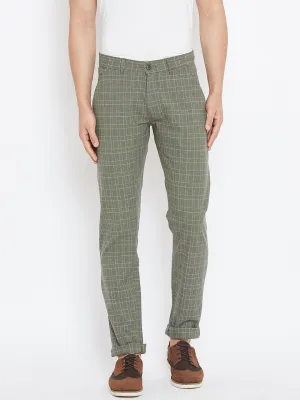 Men Green Relaxed Fit Casual Checked Chinos