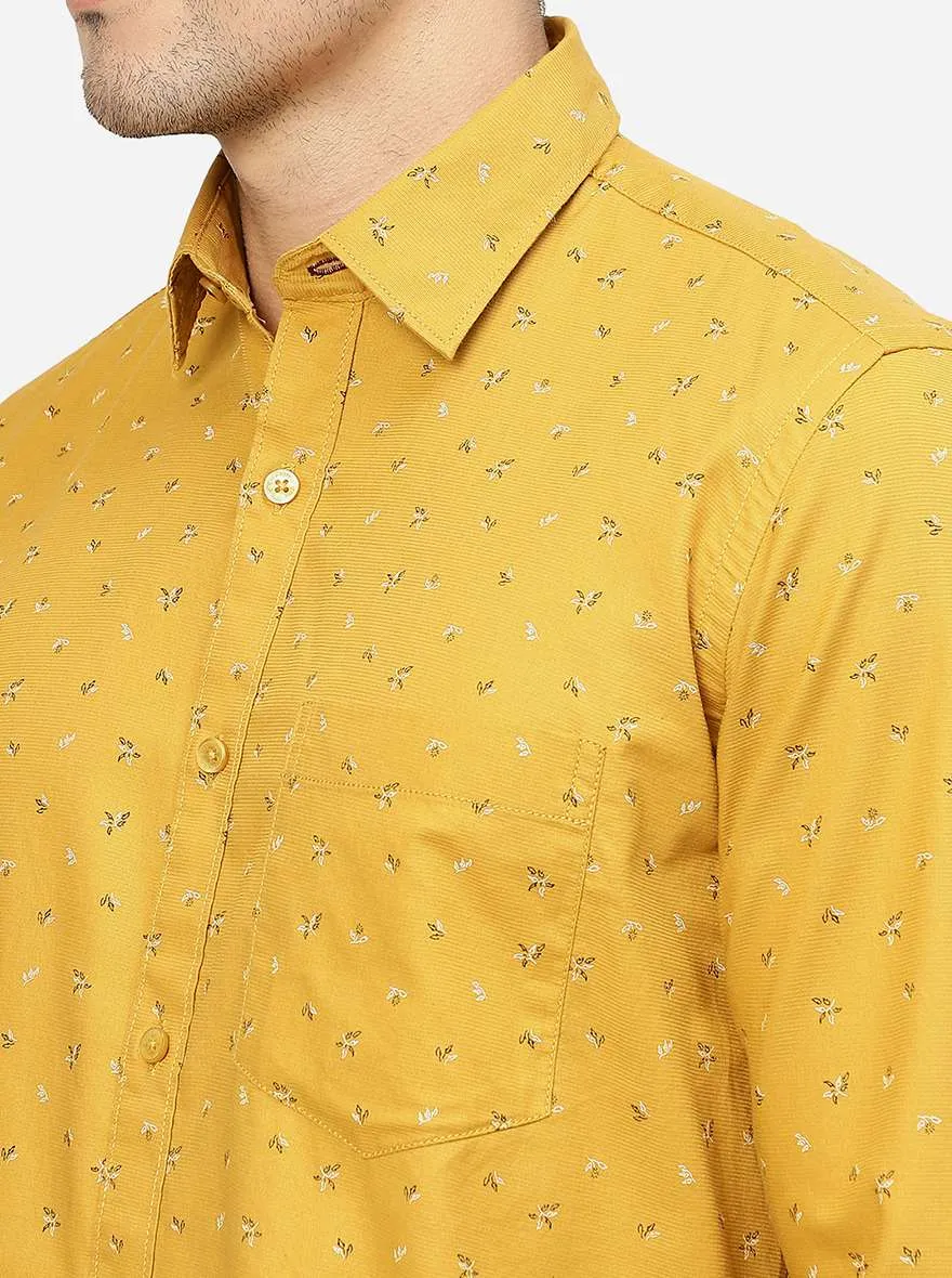 Mustard Yellow Printed Smart Fit Semi Casual Shirt | Greenfibre