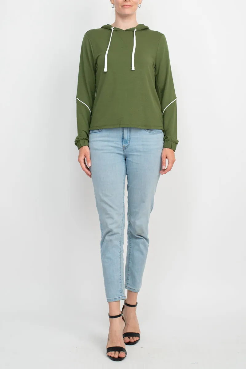 Nanette Lepore Play Picot Edge Trim Hoodie Sweatshirt Drapey Terry