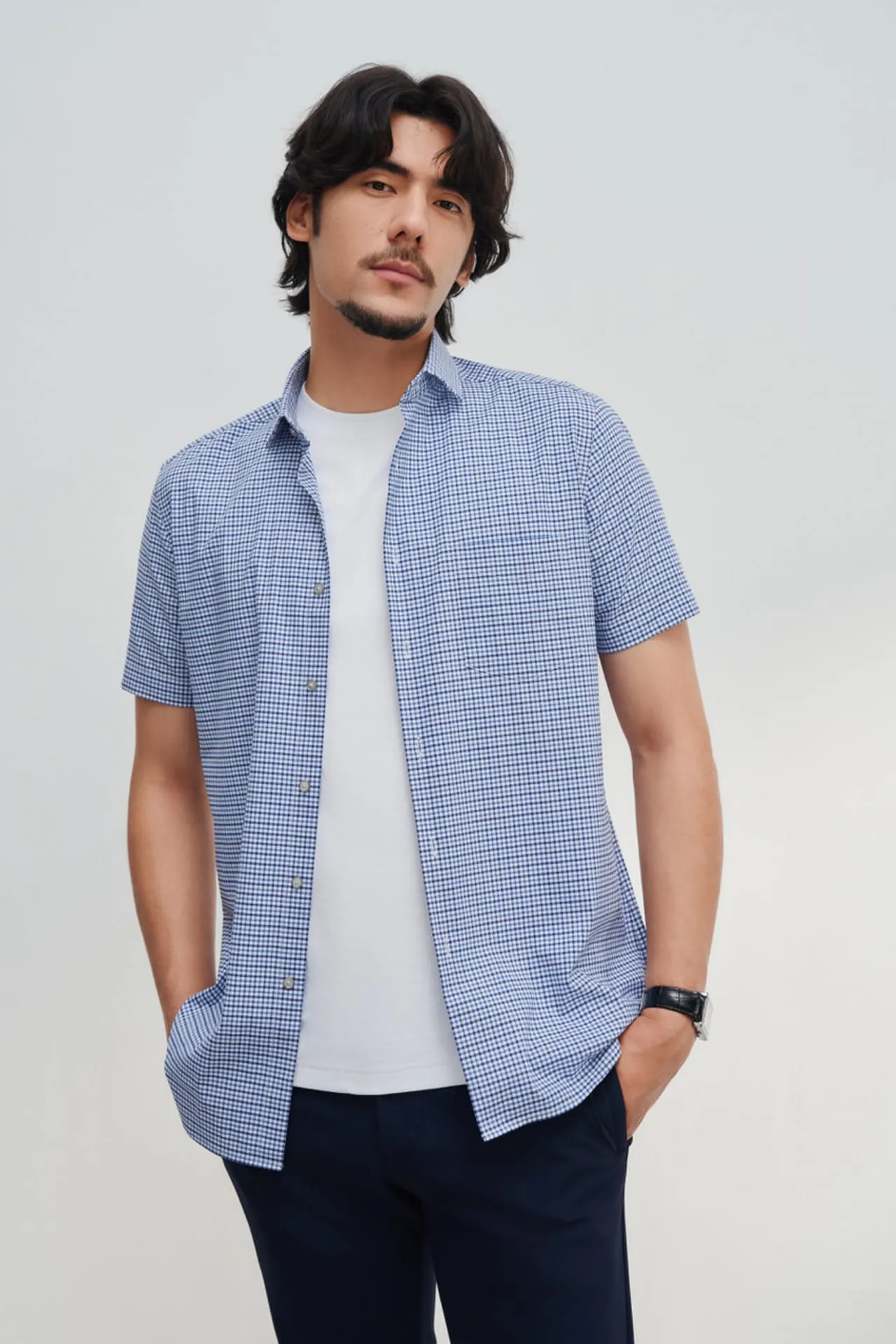 Non-Iron Easy Care Smart Fit Check Short Sleeve Shirt with Pocket