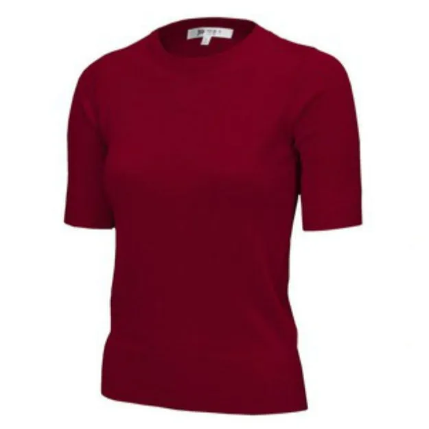 Retro Crew Neck Short Sleeve Sweater Burgundy