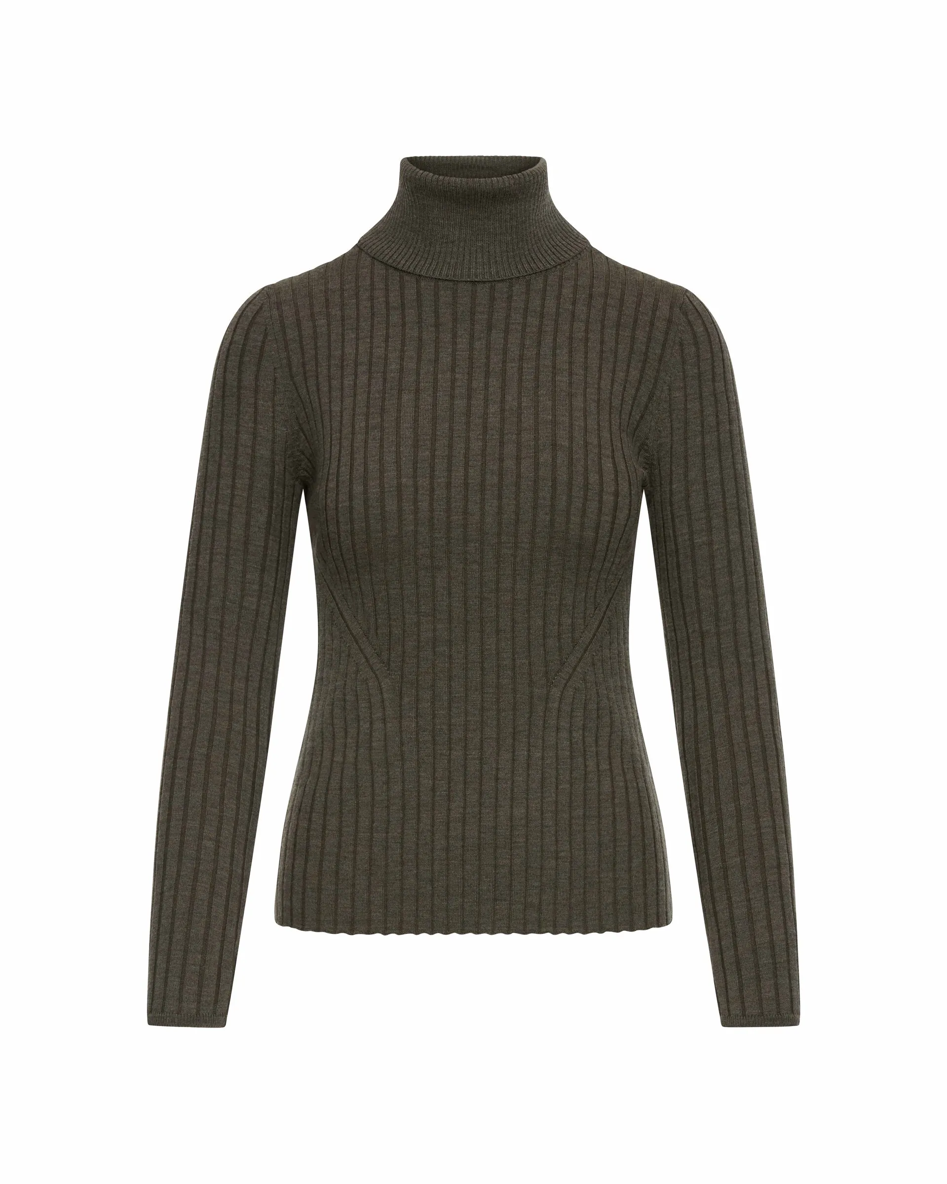 Ribbed Turtleneck in Merino Wool | Hunter