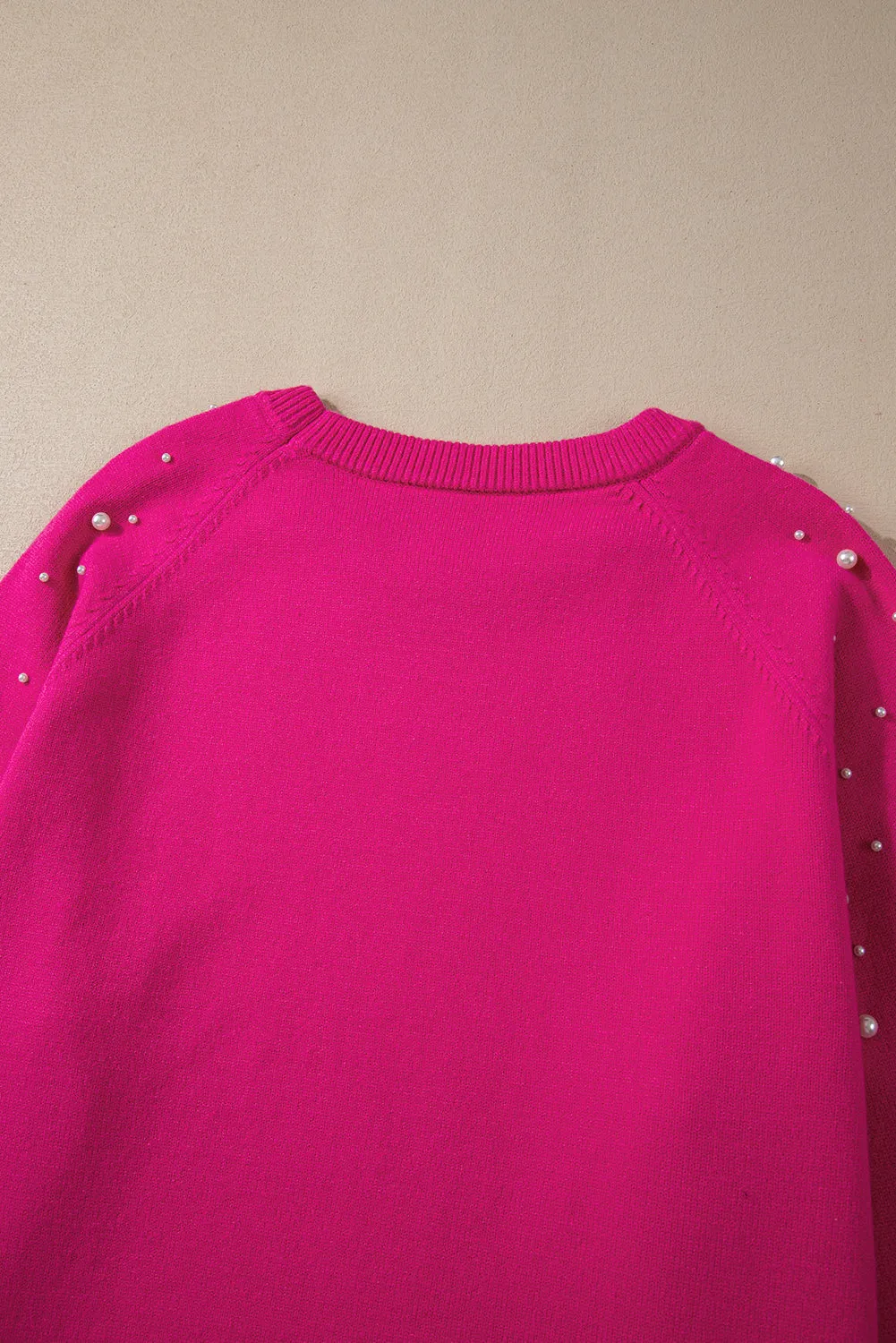 Rose Pink Pearled Raglan Sleeve Plus Size Sweater