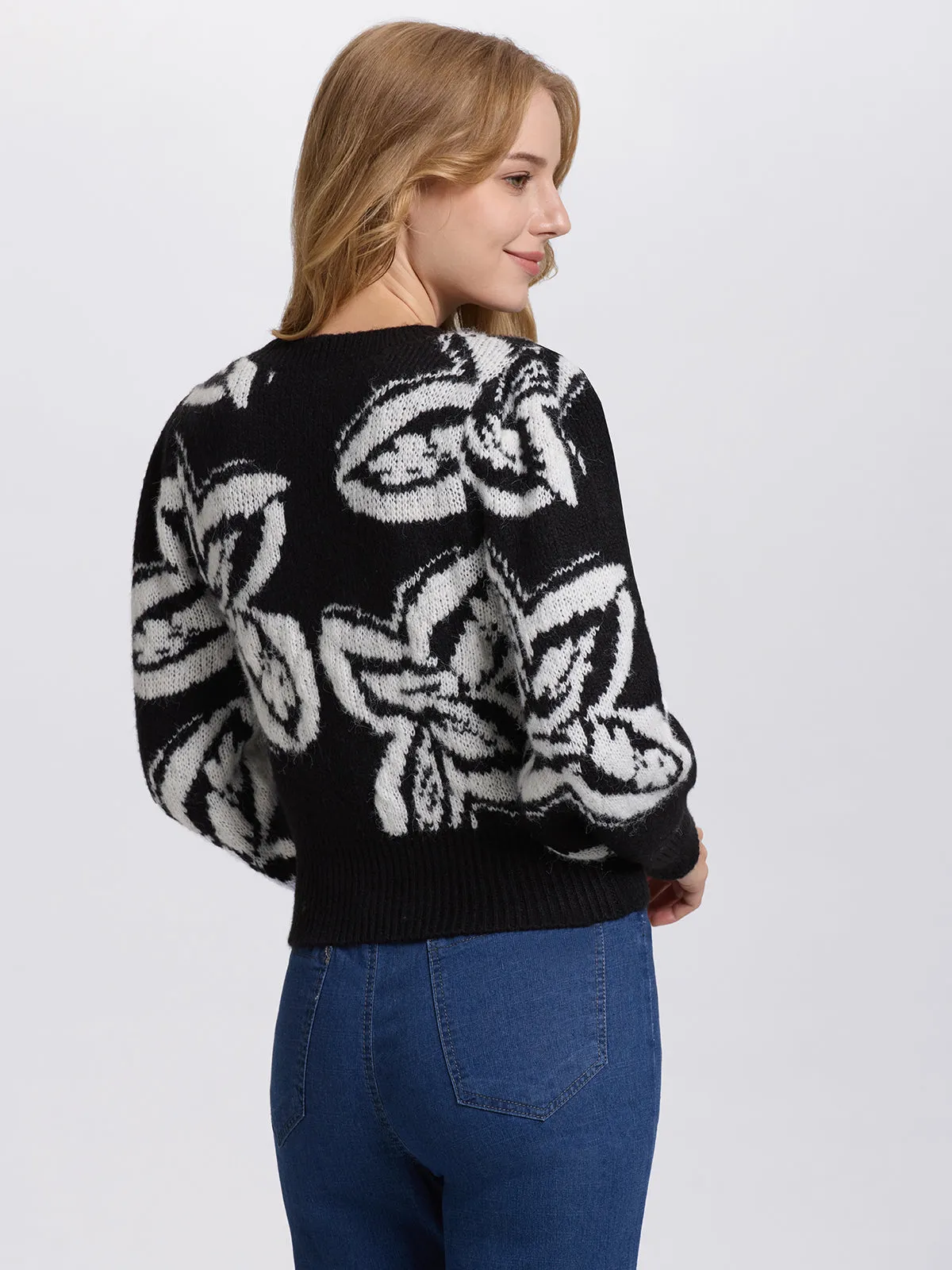 Savannah: Floral Jacquard Crewneck Sweater