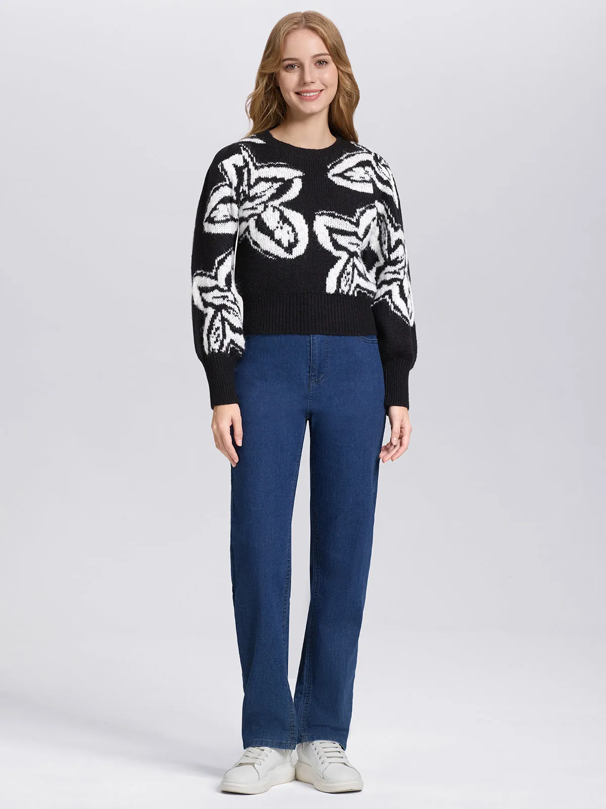 Savannah: Floral Jacquard Crewneck Sweater