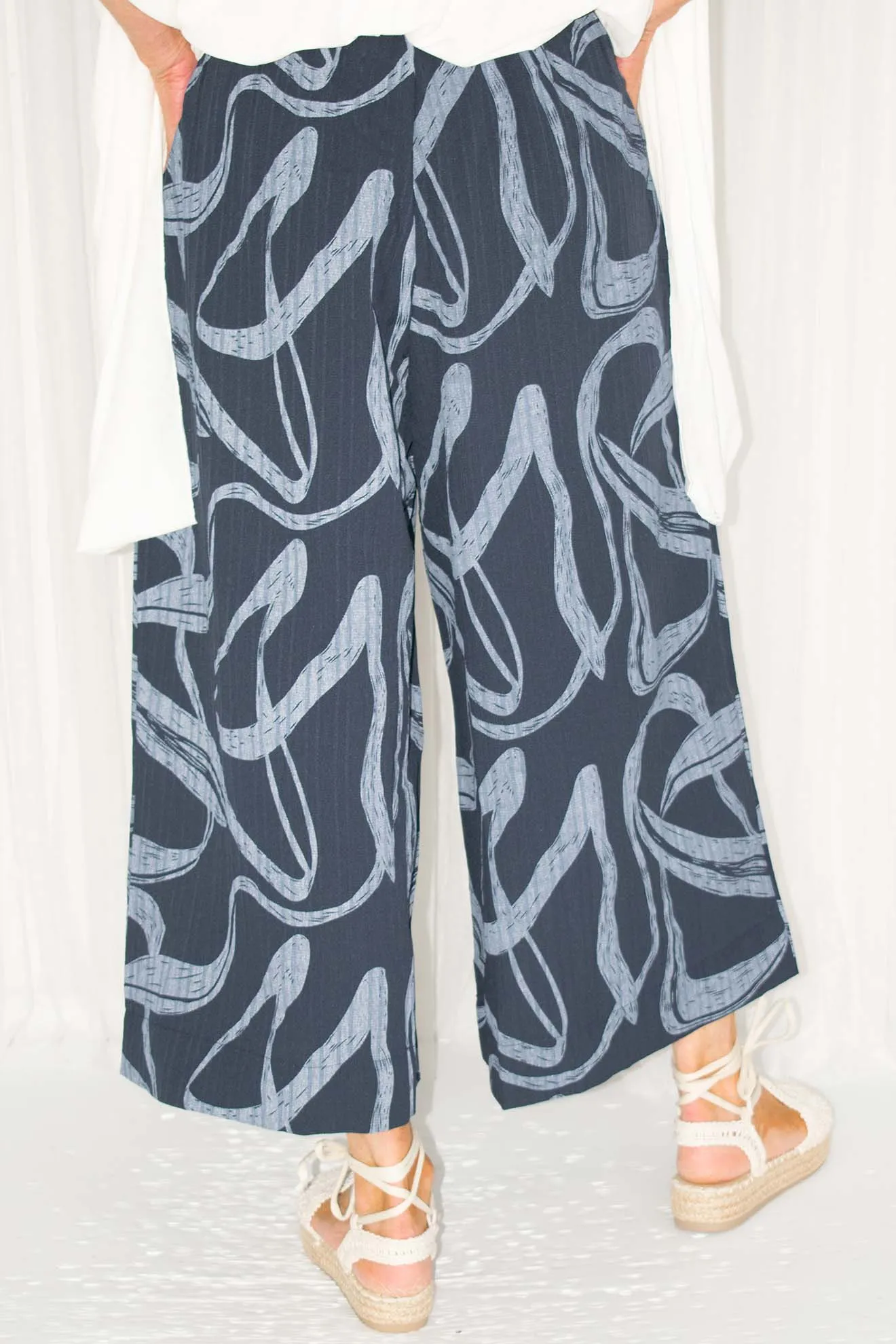 Scandi Swirl Print Culottes in Navy