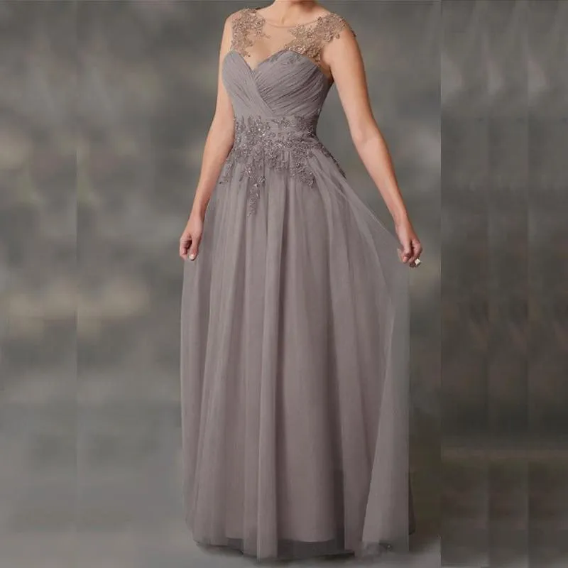 Simple A-Line Mother Of The Bride Dresses Gray Chiffon With Jacket Applique Lace