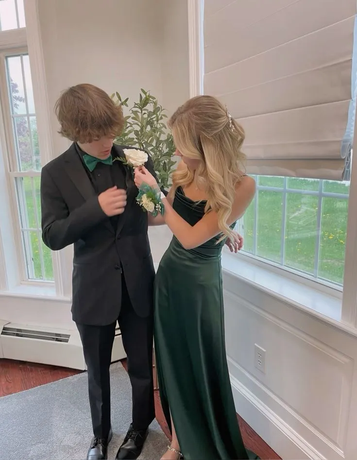 Simple Green Prom Dress With Slit,Senior Prom Gown