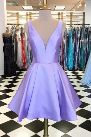 Simple Satin Short Prom Dress Lavender Homecoming Dress  PD319