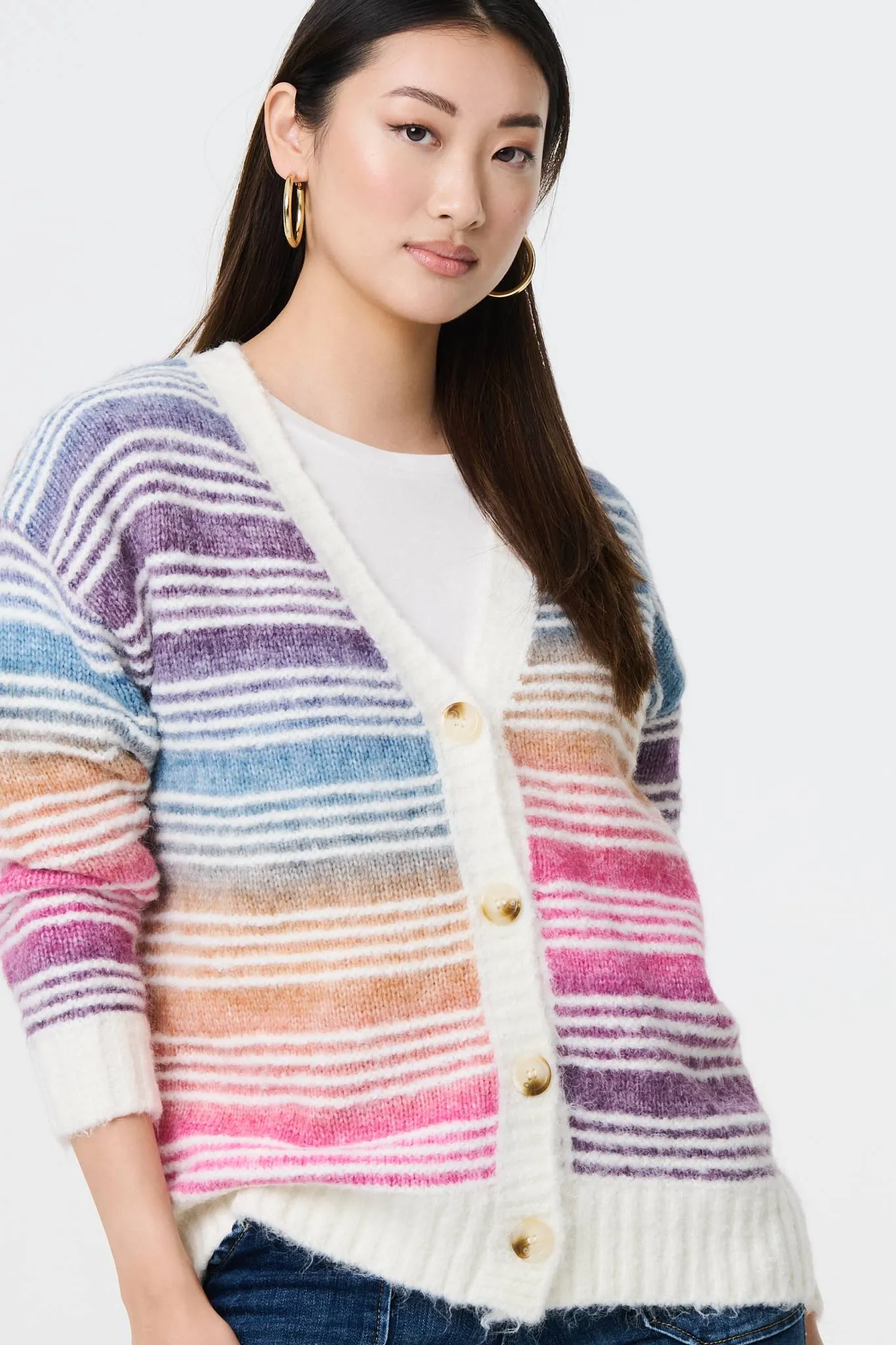 Stripe Print Relaxed V-Neck Cardigan